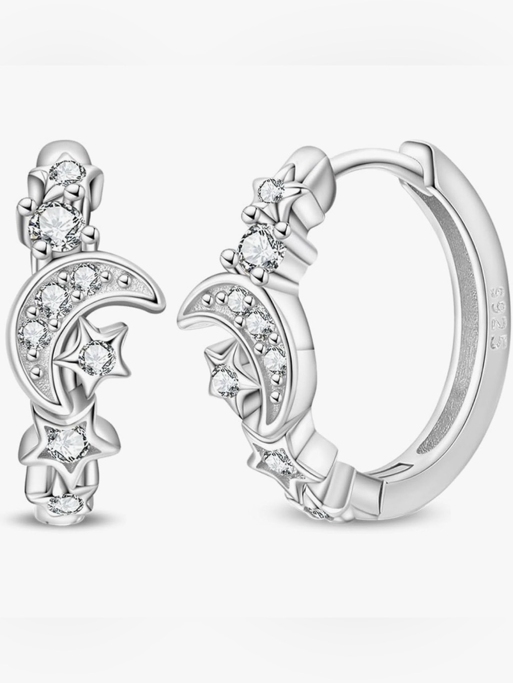Cute Neiman Marcus 925 Silver Space Star moon topaz Huggies hoop earrings